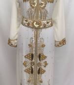 Cream Georgette Embroidered Stitched Islamic Kaftan