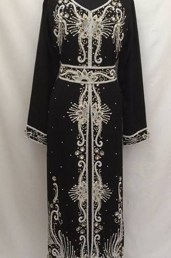 Black Georgette Embroidered Stitched Islamic Kaftan
