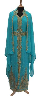 Blue Georgette Embroidered Stitched Islamic Kaftan 1