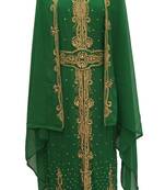 Bottle Green Georgette Embroidered Stitched Islamic Kaftan