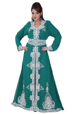 Blue Georgette Embroidered Stitched Islamic Kaftan 1