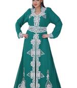 Blue Georgette Embroidered Stitched Islamic Kaftan