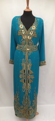 Green Georgette Embroidered Stitched Islamic Kaftan 1