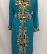Green Georgette Embroidered Stitched Islamic Kaftan