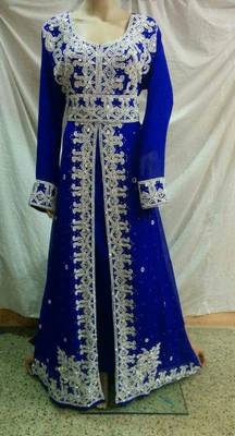 Royal Blue Georgette Embroidered Stitched Islamic Kaftan 1
