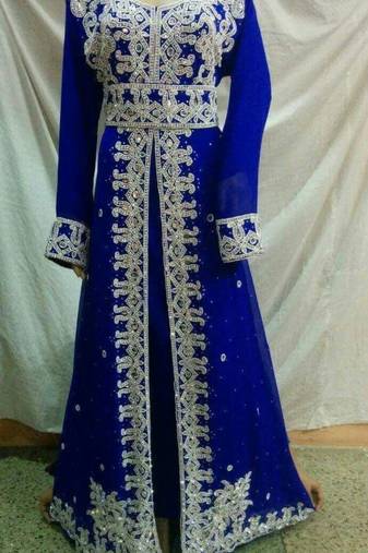 Royal Blue Georgette Embroidered Stitched Islamic Kaftan