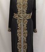 Jacket Black Inner Cream Georgette Embroidered Stitched Islamic Kaftan
