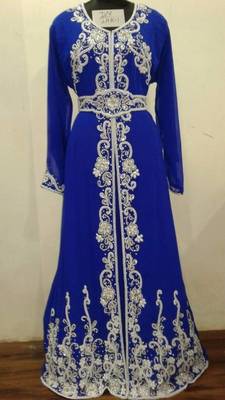 Royal Blue Georgette Embroidered Stitched Islamic Kaftan 1
