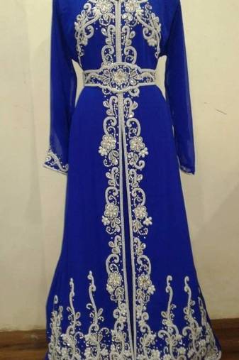 Royal Blue Georgette Embroidered Stitched Islamic Kaftan