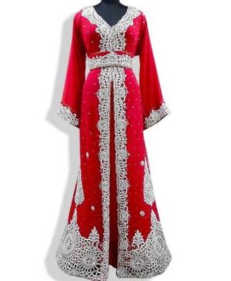 Red Georgette Embroidered Stitched Islamic Kaftan 1