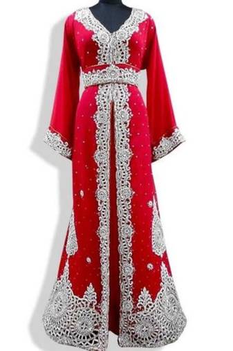 Red Georgette Embroidered Stitched Islamic Kaftan