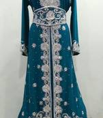 Green Georgette Embroidered Stitched Islamic Kaftan