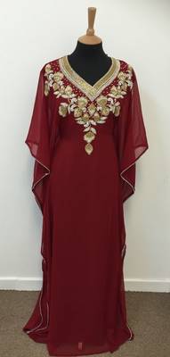 Maroon Georgette Embroidered Stitched Islamic Kaftan 1