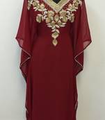 Maroon Georgette Embroidered Stitched Islamic Kaftan