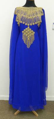 Royal Blue Georgette Embroidered Stitched Islamic Kaftan 1
