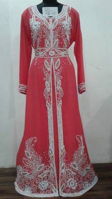 Pink Georgette Embroidered Stitched Islamic Kaftan 1