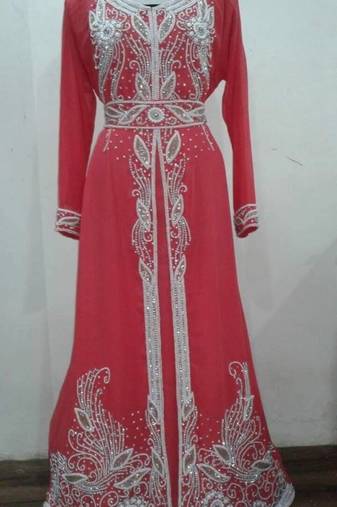 Pink Georgette Embroidered Stitched Islamic Kaftan