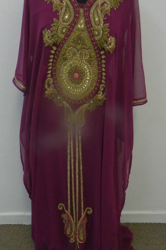 Magenta Georgette Embroidered Stitched Islamic Kaftan