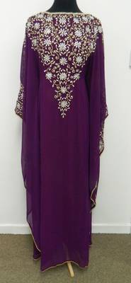 Magenta Georgette Embroidered Stitched Islamic Kaftan 1