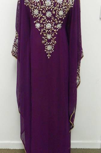 Magenta Georgette Embroidered Stitched Islamic Kaftan