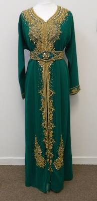 Green Georgette Embroidered Stitched Islamic Kaftan 1