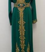 Green Georgette Embroidered Stitched Islamic Kaftan