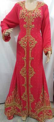 Pink Georgette Embroidered Stitched Islamic Kaftan 1
