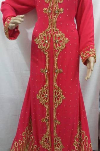 Pink Georgette Embroidered Stitched Islamic Kaftan