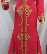 Pink Georgette Embroidered Stitched Islamic Kaftan