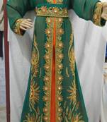 Jacket Bottle Green Inner Orange Georgette Embroidered Stitched Islamic Kaftan