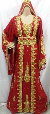 Maroon Georgette Embroidered Stitched Islamic Kaftan 1