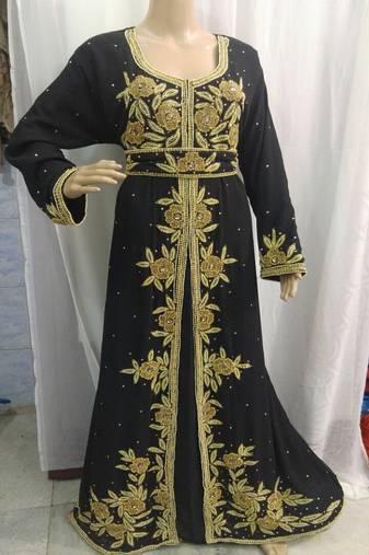 Black Georgette Embroidered Stitched Islamic Kaftan
