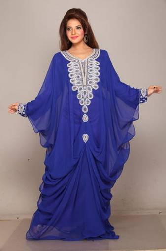 Royal Blue Georgette Embroidered Stitched Islamic Kaftan