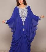Royal Blue Georgette Embroidered Stitched Islamic Kaftan