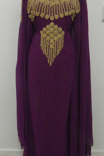 Magenta Georgette Embroidered Stitched Islamic Kaftan