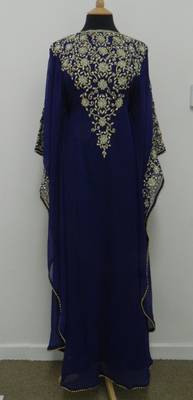 Dark Blue Georgette Embroidered Stitched Islamic Kaftan 1