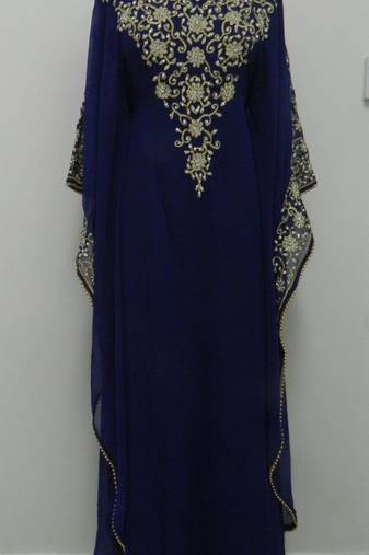 Dark Blue Georgette Embroidered Stitched Islamic Kaftan