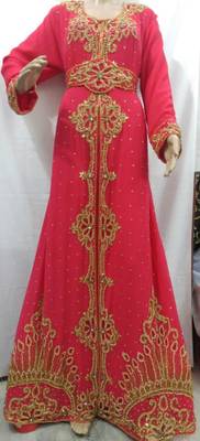 Pink Georgette Embroidered Stitched Islamic Kaftan 1