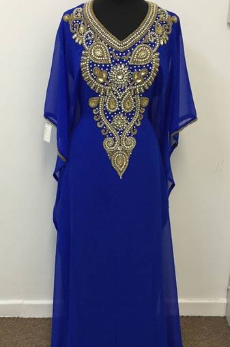 Royal Blue Georgette Embroidered Stitched Islamic Kaftan
