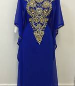 Royal Blue Georgette Embroidered Stitched Islamic Kaftan