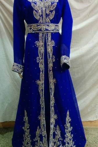 Royal Blue Georgette Embroidered Stitched Islamic Kaftan