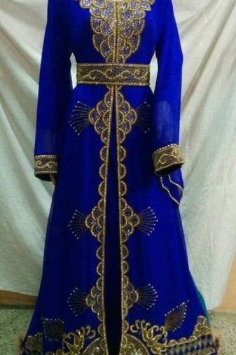 Royal Blue Georgette Embroidered Stitched Islamic Kaftan