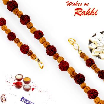 Brown Beads  And  Rudraksh Embellished Bracelet Rakhi 1