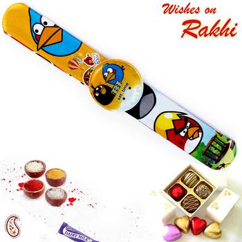 Multicolor Angry Bird Watch Style Kids Rakhi Band 1