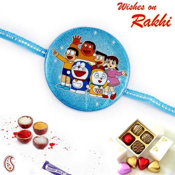 Blue Round Base Doremon Motif Kids Rakhi 1