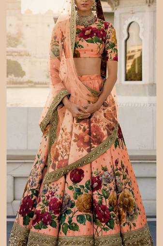White embroidered art silk unstitched lehenga with dupatta