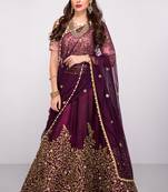 Purple Embroidered Silk Semi Stitched Lehenga