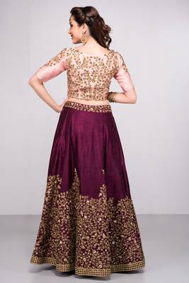 Purple Embroidered Silk Semi Stitched Lehenga 2