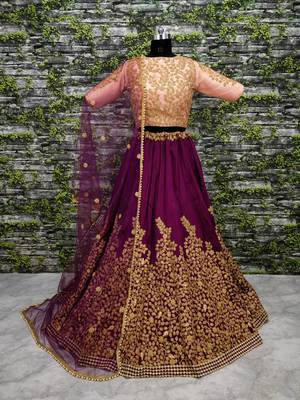 Purple Embroidered Silk Semi Stitched Lehenga 3