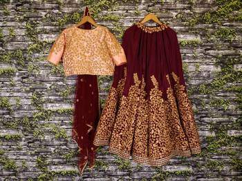 Attractive Maroon Colored Partywear Designer Embroidered Pure Silk Lehenga Choli Dupatta Set 4